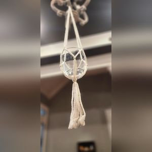 1970's Vintage White Macrame Hanging Planter